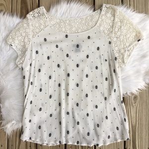 Torrid Lace Crochet Yoke Split Cross Over Back Top